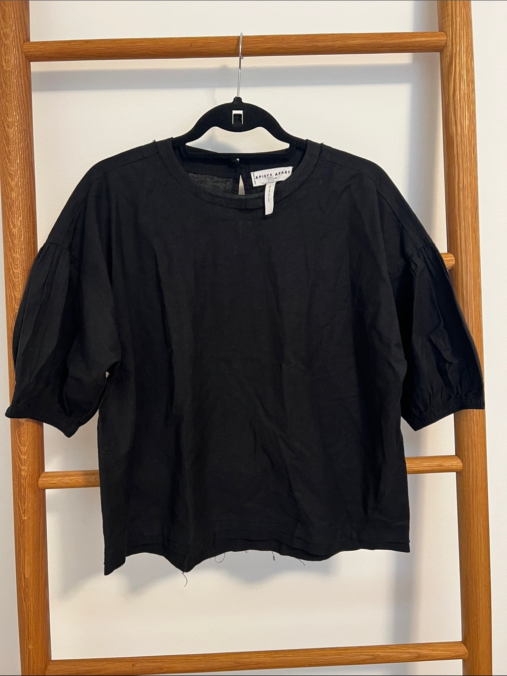 APIECE APART Black Puff Sleeve Crewneck Organic Cotton Top - Size S